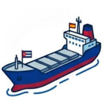 Blauw-en-wit-vrachtschip